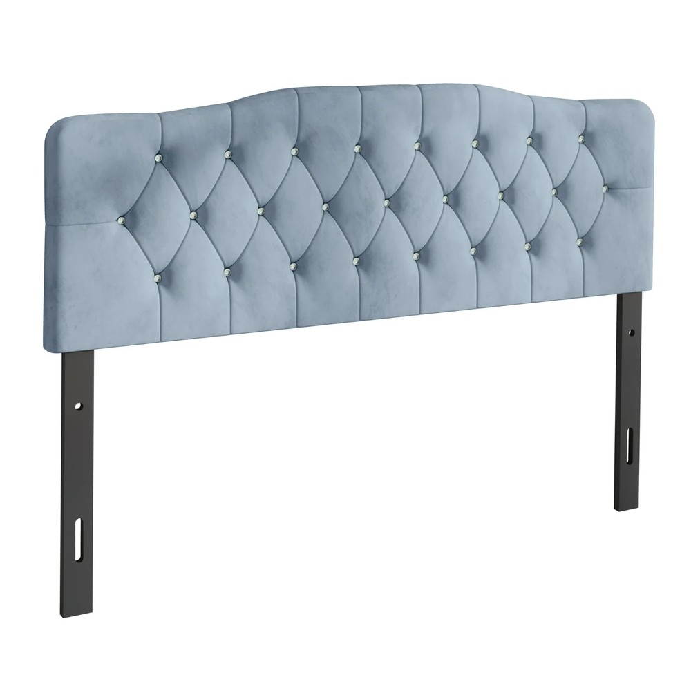 Upholstered King Size Headboard Only Light Blue Adjustable Height Diamond Tufted
