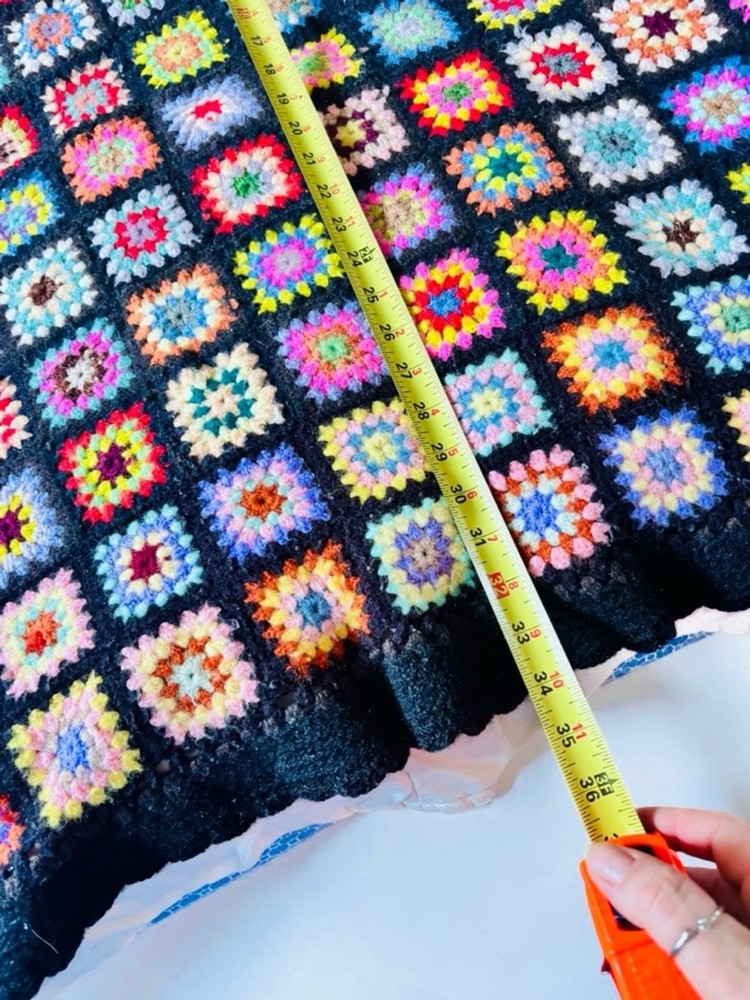 Crochet Granny Square Blanket 68x45 Black Multicolor Boho Throw