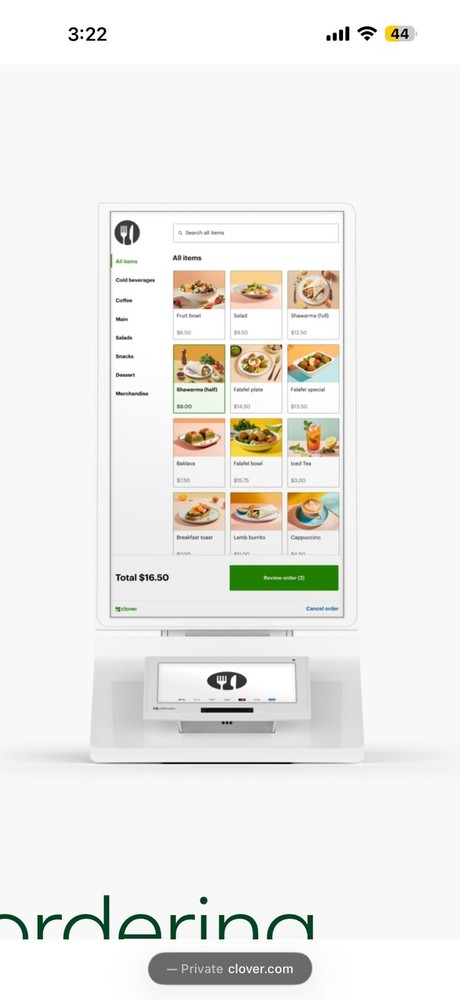 Clover Retail POS System Touchscreen Ordering Terminal