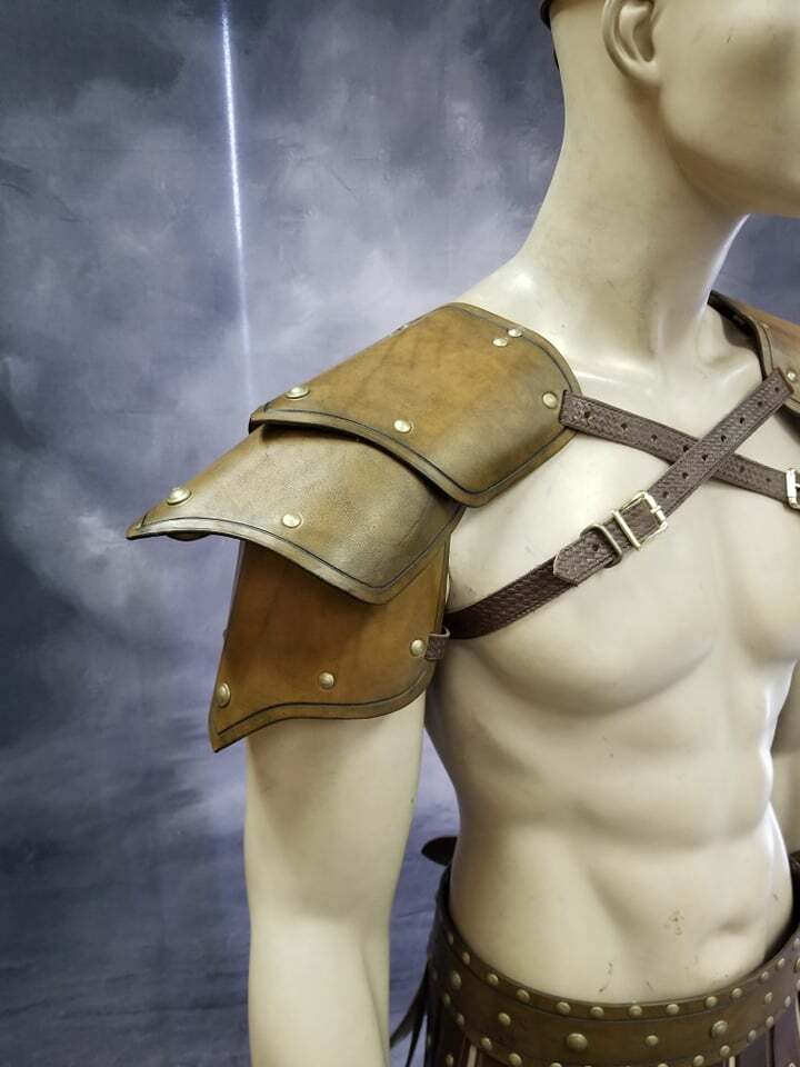 LEATHER ARMOR SEGMENTED SHOULDER LARP COSPLAY