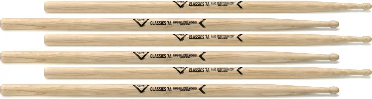 Vater Classics Drumsticks 3-pack - 7A - Wood Tip