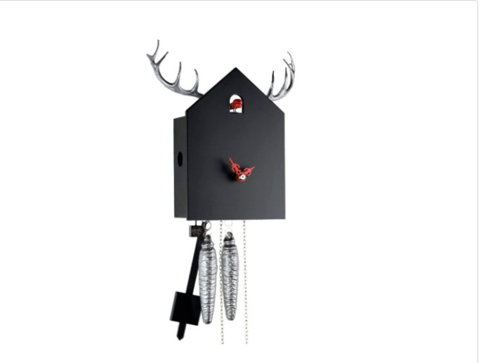 Black Forest Cuckoo Clock with Deer Antlers, Handmade Solid Red  Black Cuckoo
