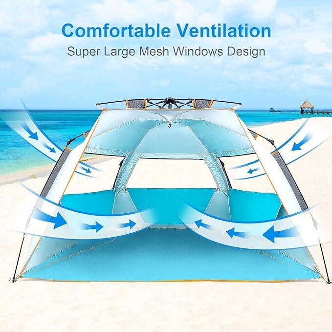 Beach Tent, 3-4 persons, Portable, Blue | WolfWise