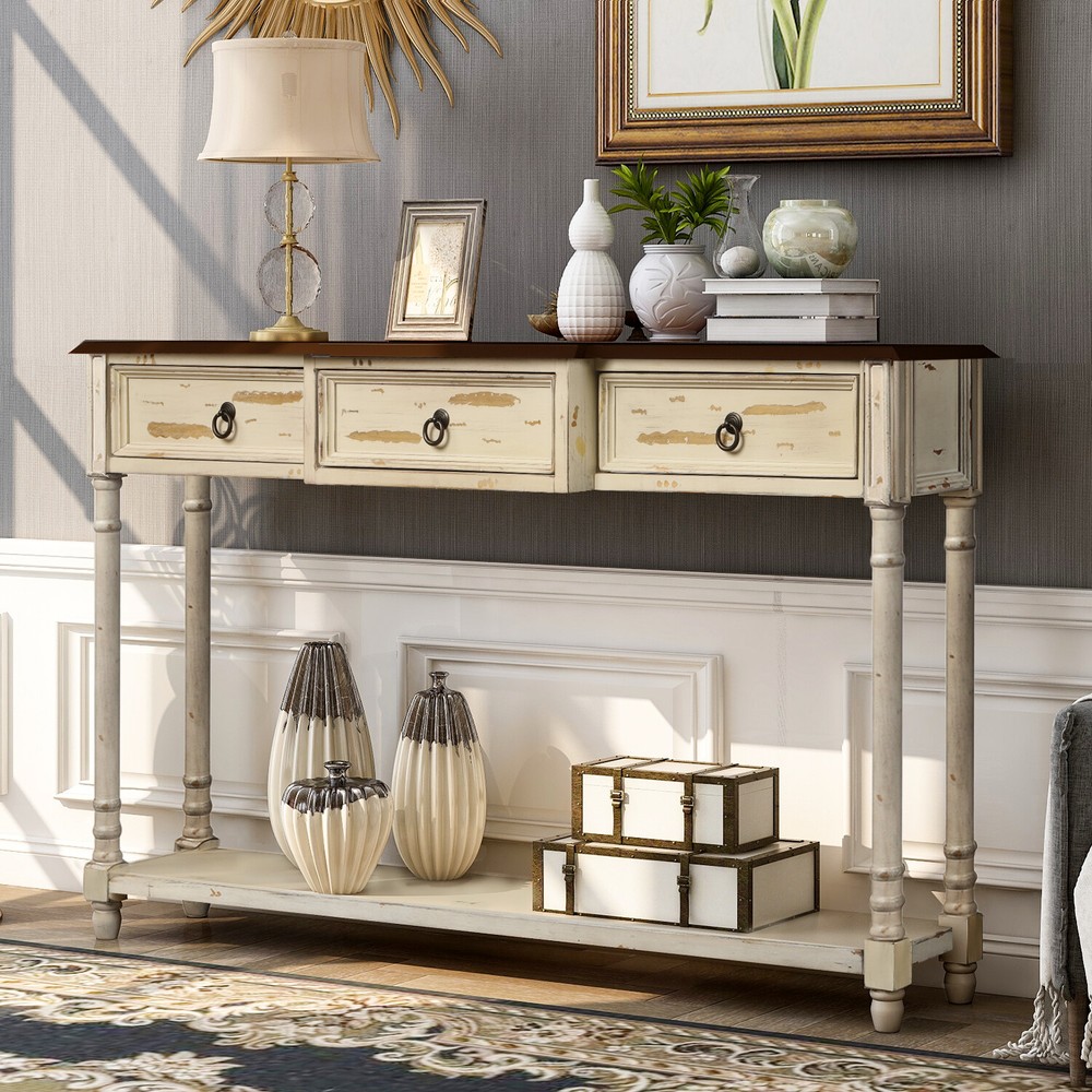 Vintage 52" Entryway Console Table Storage Kitchen Sideboard w/ 3 Drawer Shelf