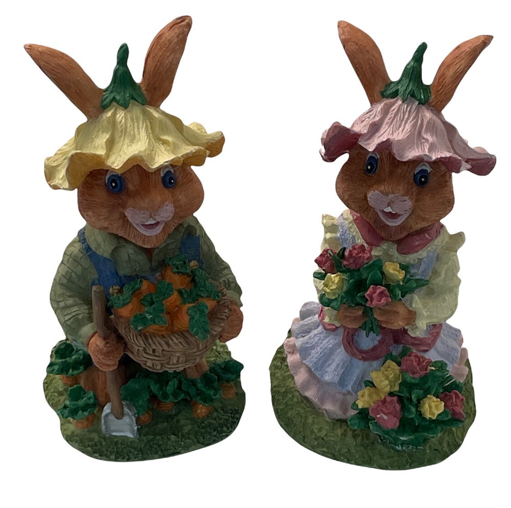 Easter Spring Bunnies Rabbit Figurines 5 1/2” Cute Set Garden