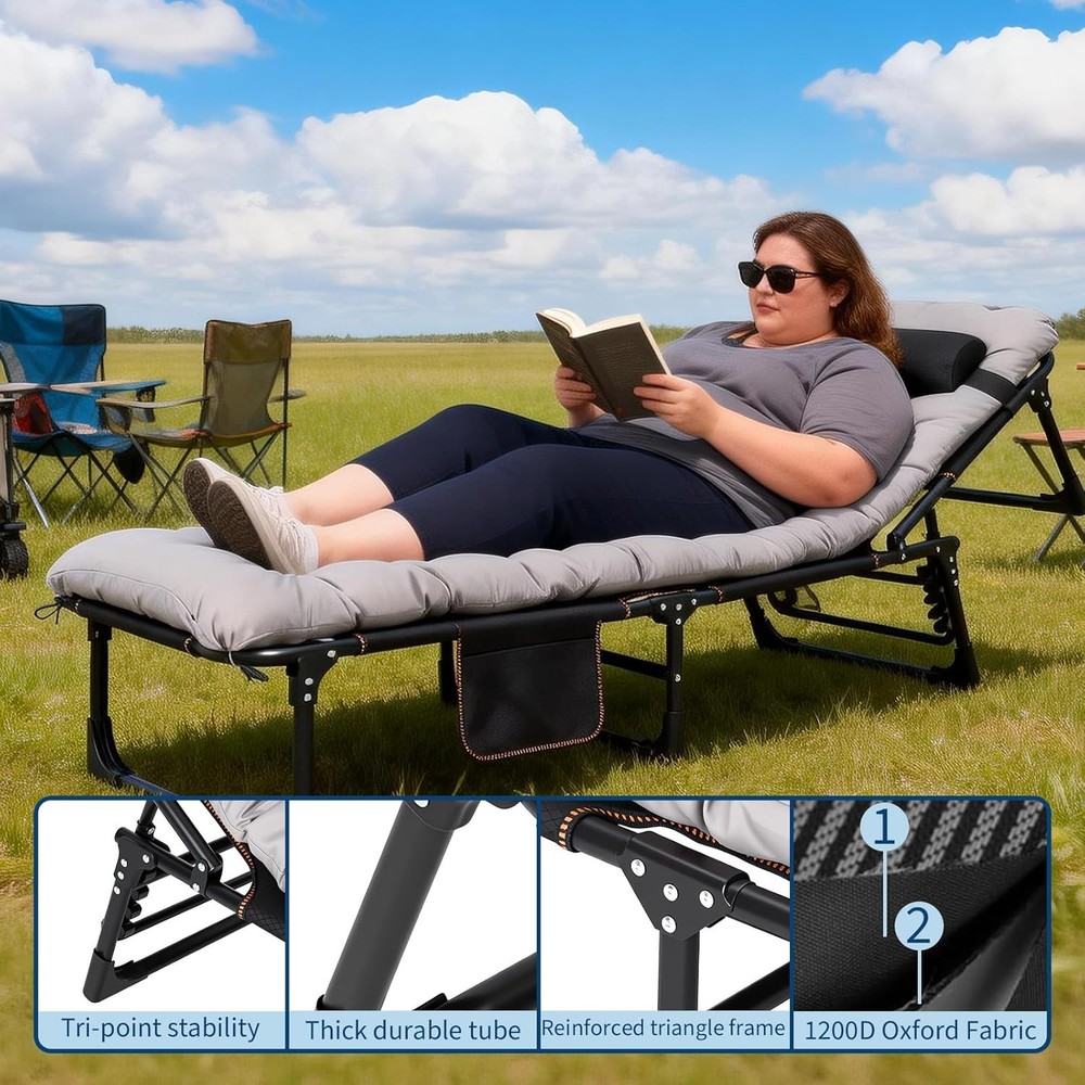 Camping Cot Bed,Folding Sleeping Cot with Removable Thick Mattress and Carry Bag