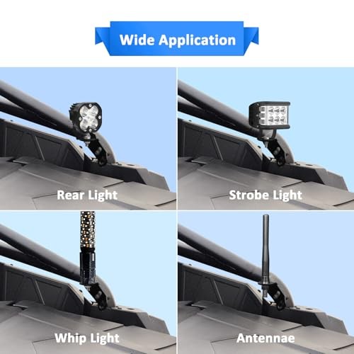 2pcs UTV Roll Cage Whip Light Mount with Cargo Tie Down Points Anchors