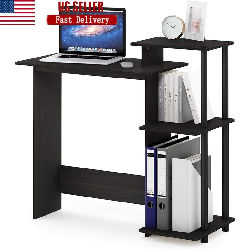 Sturdy Compact Writing Desk W/ CPU Storage Shelf & Elevated Printer Space New