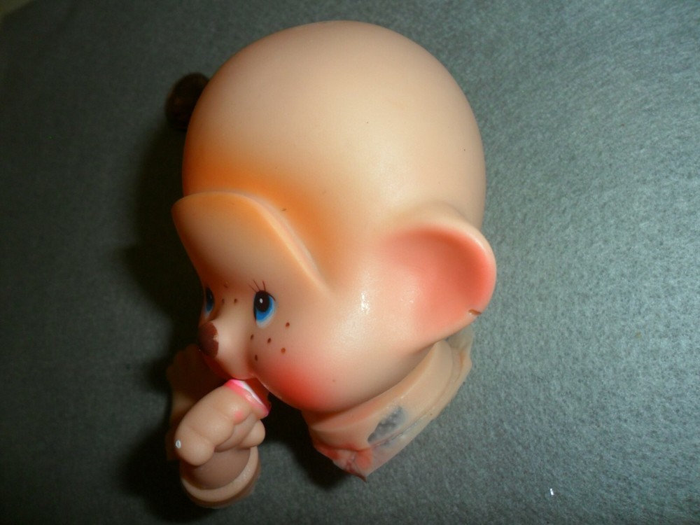 Vintage Vinyl Bear Head with Hands holding Pacifier