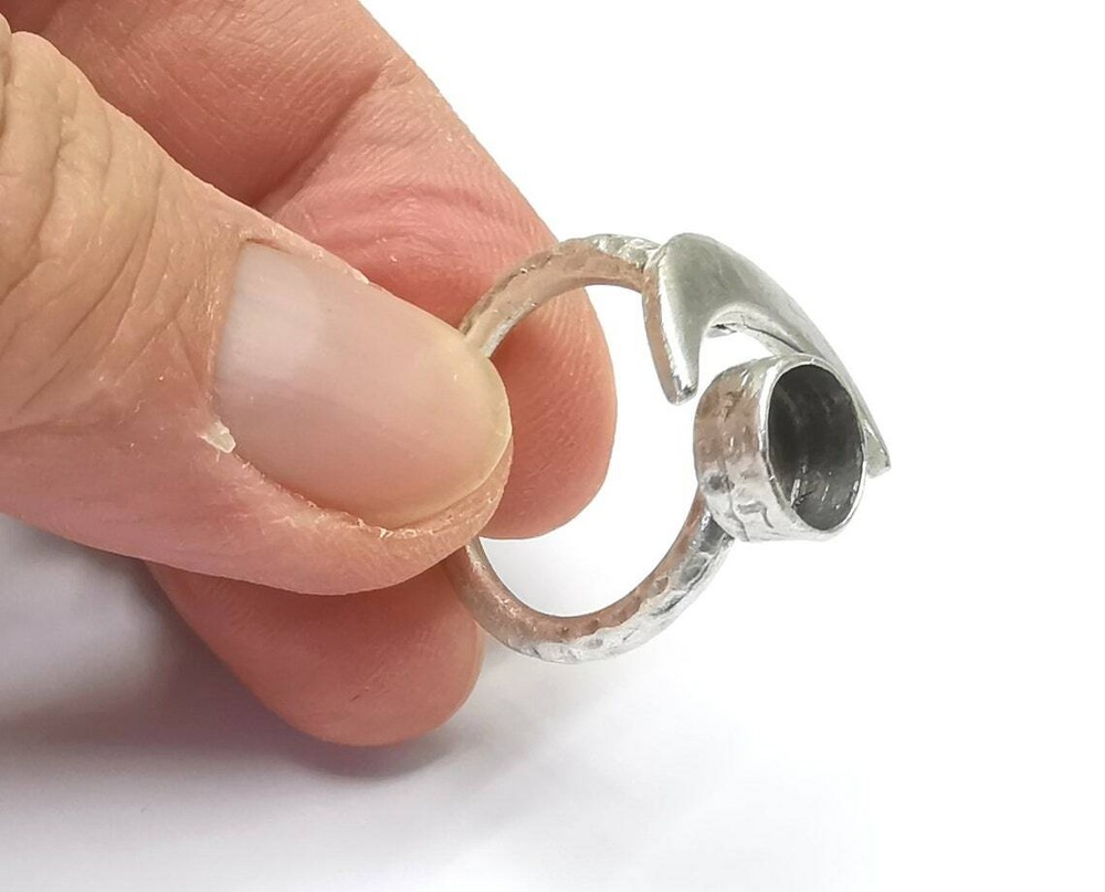 Crescent Moon Silver Ring Blank Base Bezel Settings Cabochon Base Brass G27153