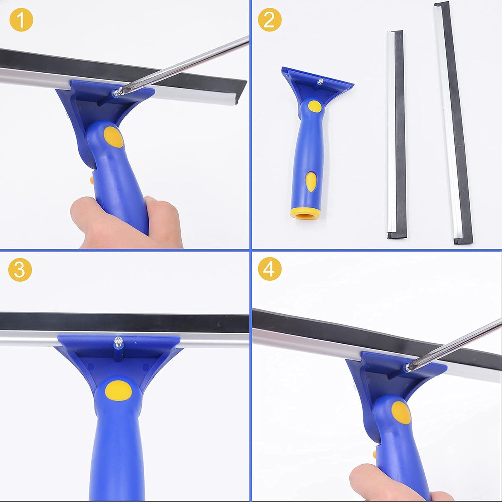 Window Washing Kit with Extension Pole, 10" Squeegee & 11" Microfiber Scrubber C