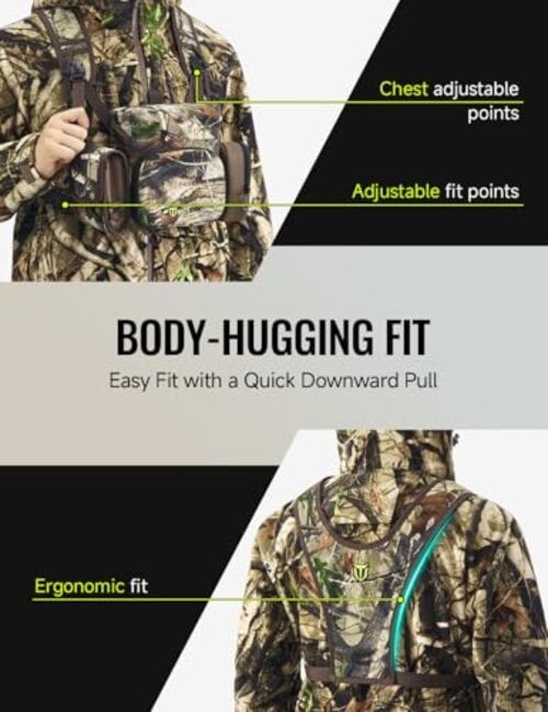 Binocular Harness Chest Pack with MOLLE System, 2 Detachable Pouches, Camo