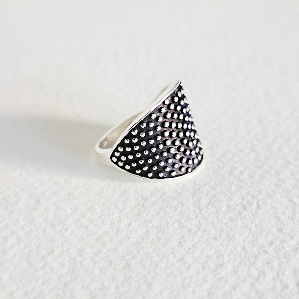 Silver ring studded circle handmade