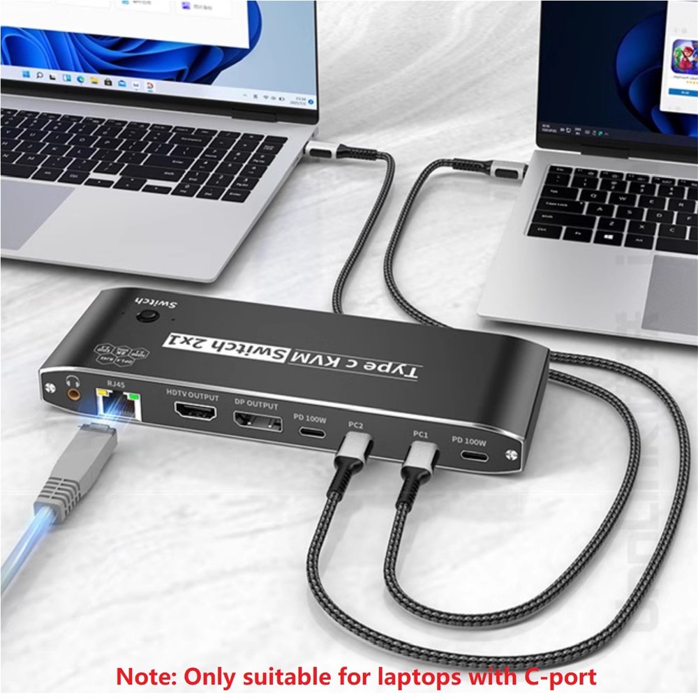 New 100W 8K Type C KVM Switcher Splitter KVM Video Switcher For Computer