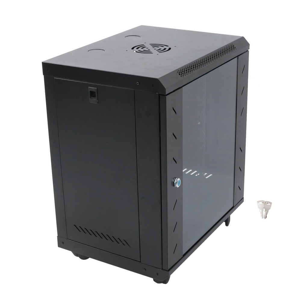 12U Wall Mount Server Rack 15.5" Deep Locking Glass Door & Panels