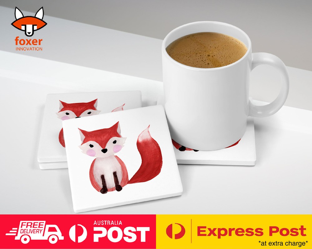 COASTER COFFEE DRINKING MAT|WATERCOLOR CUTE RED FOX