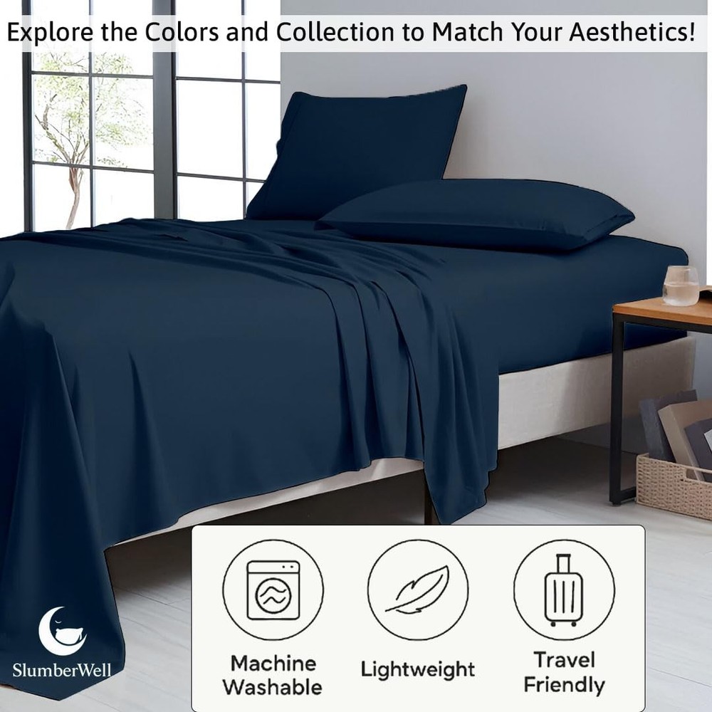 Luxury Microfiber Fitted Bed Sheet Set, 4 Piece, Deep Pocket for RV Bunks, Navy