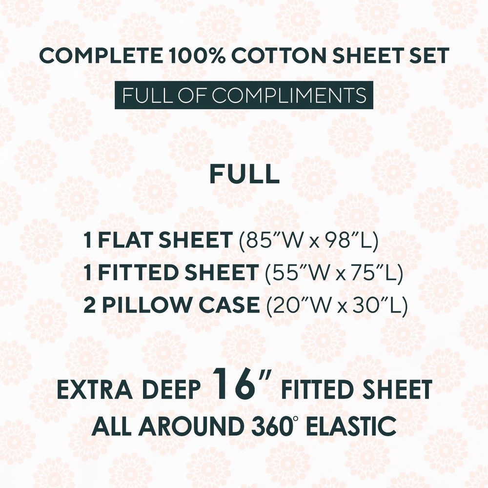4-Piece Bed Sheet Set 100% Cotton Flat Fitted Sheets queen sheet set deep pocket