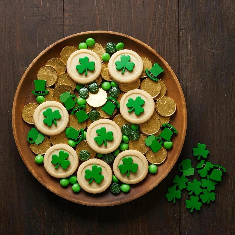 60 PCS St. Patrick's Day Mini Wooden Flatback Decorations, Double-Sided Green