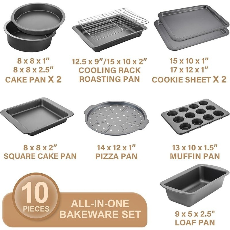 10 Piece Nonstick Bakeware Set Carbon Steel Kitchen Baking Pans Cooking Tools US