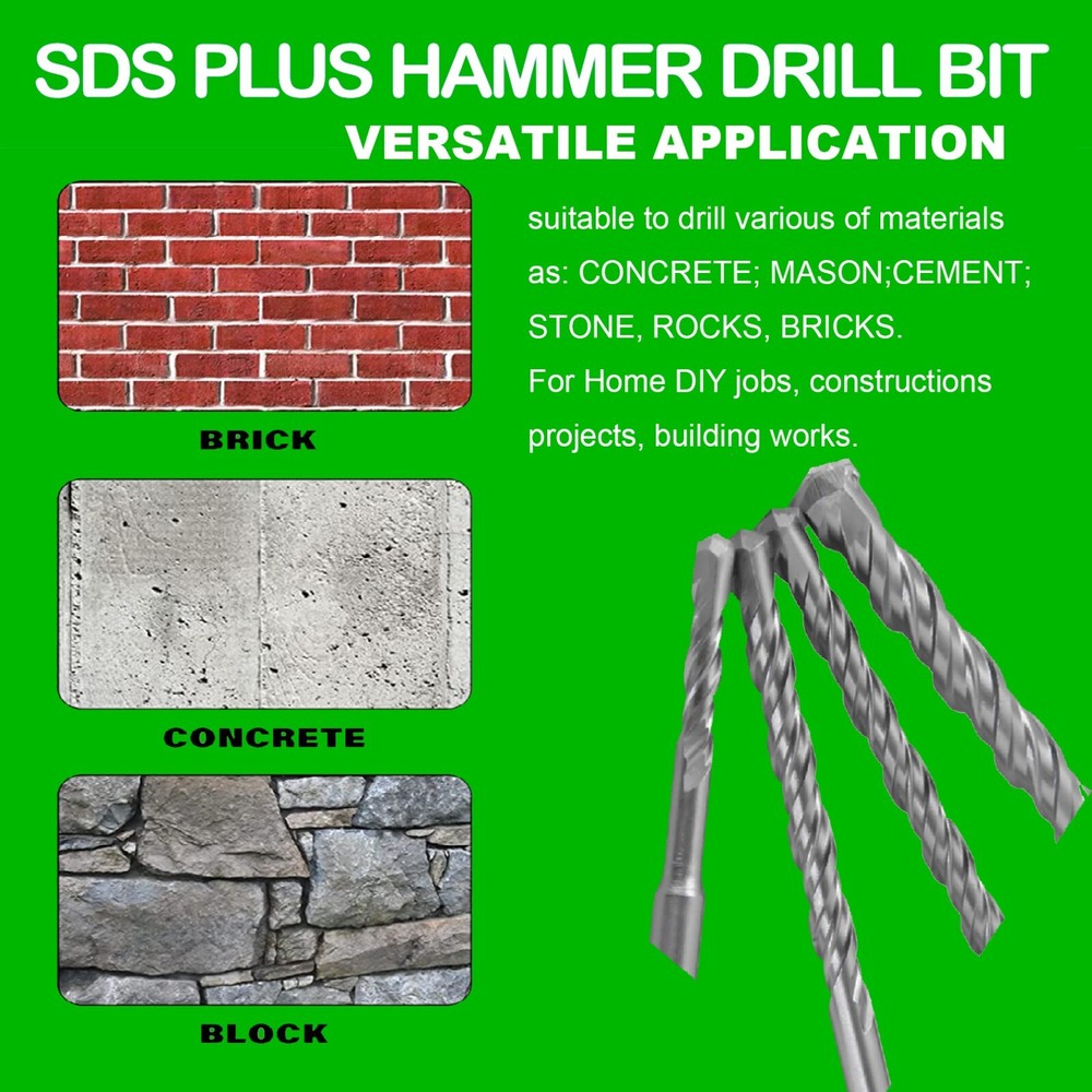 8Pcs SDS Plus Rotary Hammer Drill Bit Set Carbide Tip Masonry Concrete Drill Bit