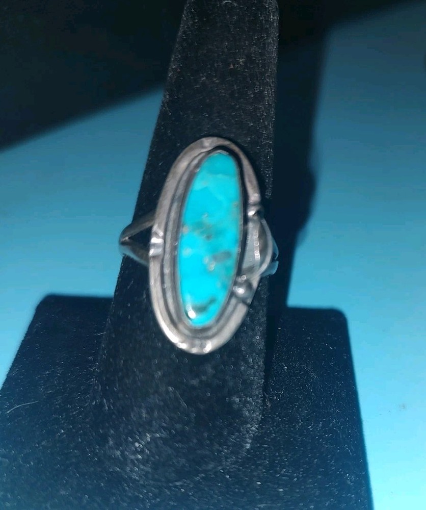Sterling Turquoise Ring Sz 8.5 Signed GF 15