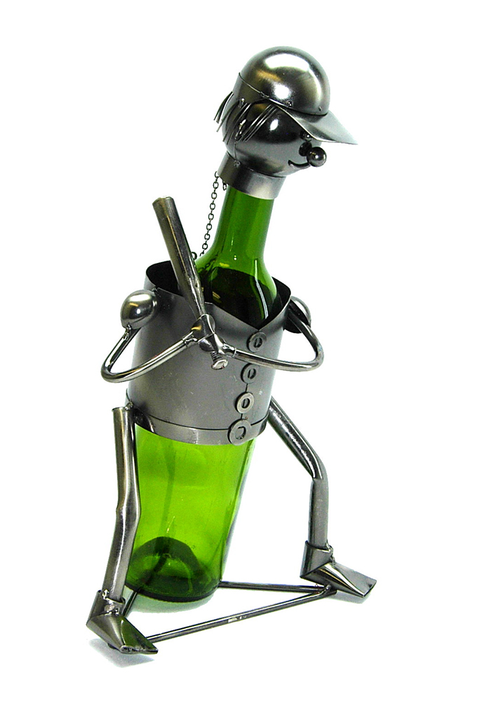 Baseball Player at Bat Metal Wine Bottle Holder Display
