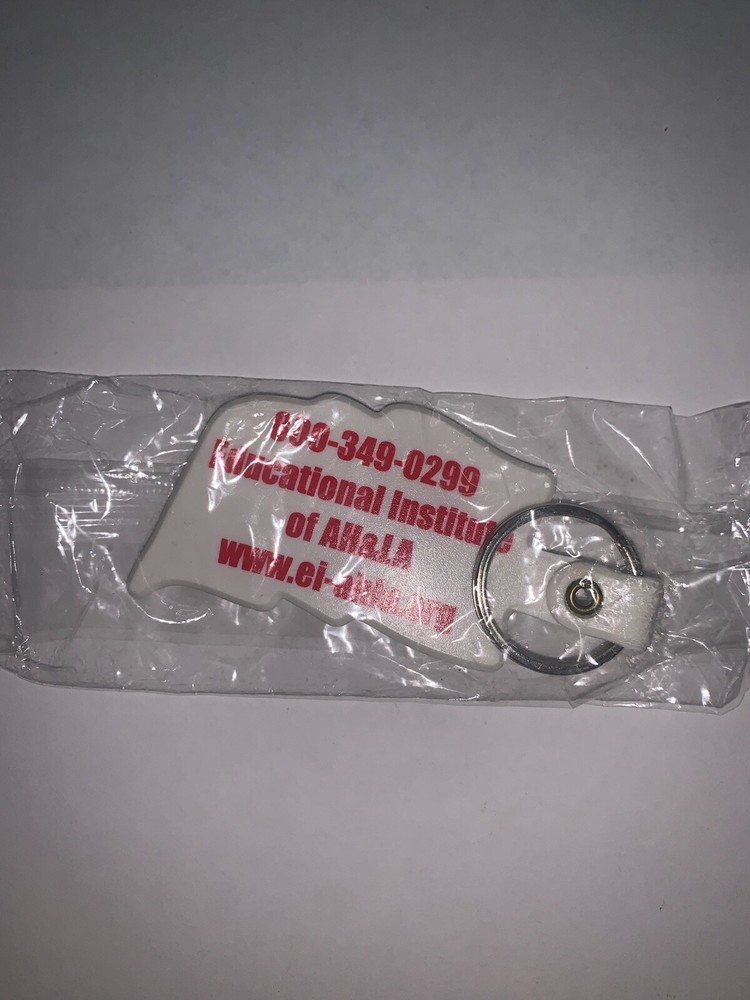 WHITE RED AMERICAN FLAG EDUCATIONAL INSTITUTE ADVERTISEMENT KEYCHAIN