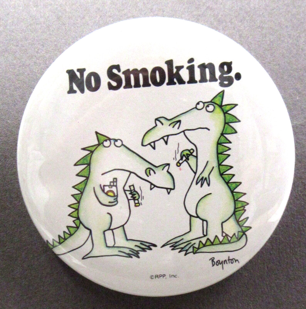 NO SMOKING dinosaurs 2.25" Sandra Boynton pinback button fb