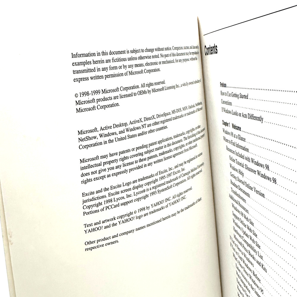 Microsoft Windows 98 Second Edition Getting Started Manual w/ COA Product Key