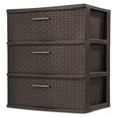 3 Drawer Wide Weave Plastic Tower Brown
