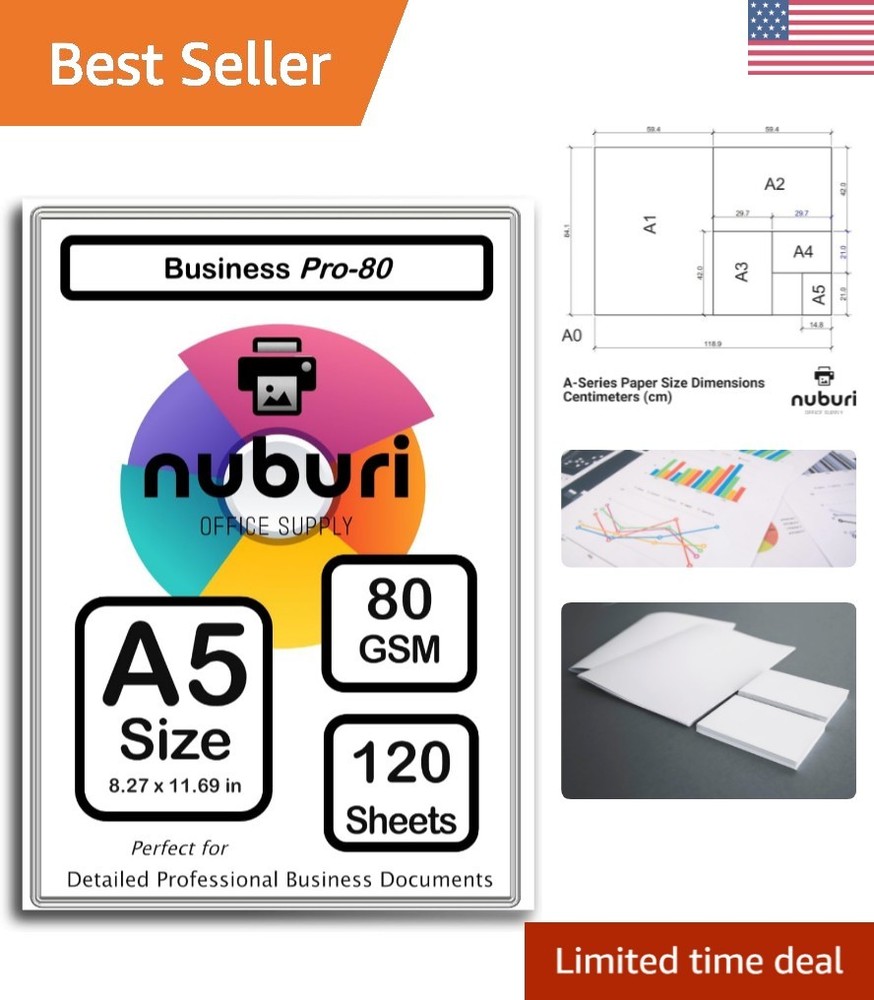 Smooth White A5 Size Printer Paper -  Quality, 120 Sheets, Bright Finish