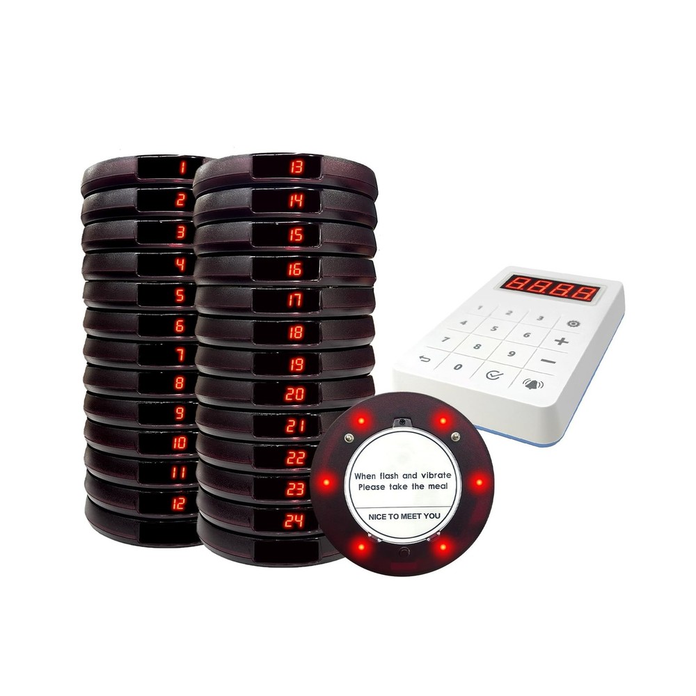 Pagers for Restaurants, 24 Coaster Beeper Restaurant Buzzer System with Beeps...