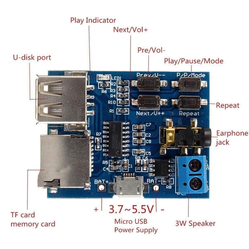Versatile TF Card & U Disk Audio Decoder Module with Automatic Playback Feature