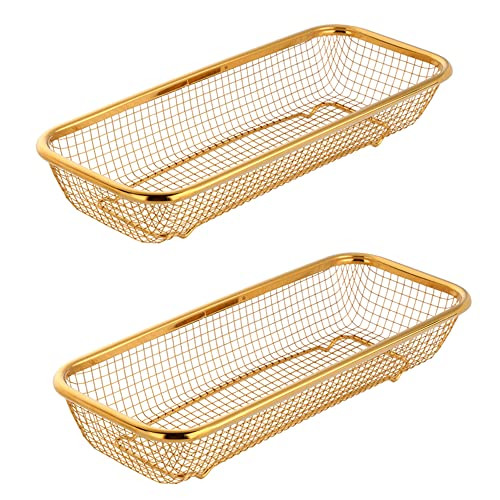 Gold Kitchen Drawer Organizer, Stackable Mesh Storage Baskets, Stainless Steel