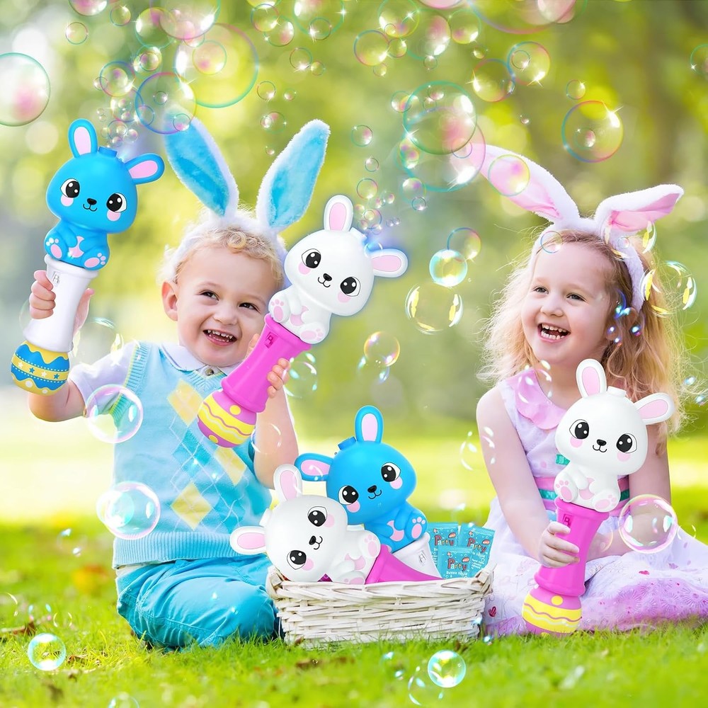 Officygnet 2 Packs Easter Bunny Bubble Machine Wands for Toddlers, Automatic Bub
