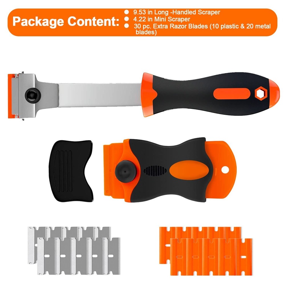 Multi-Purpose Razor Blade Scraper Set,Min Scraper,Heavy Duty Long H... Fast Ship