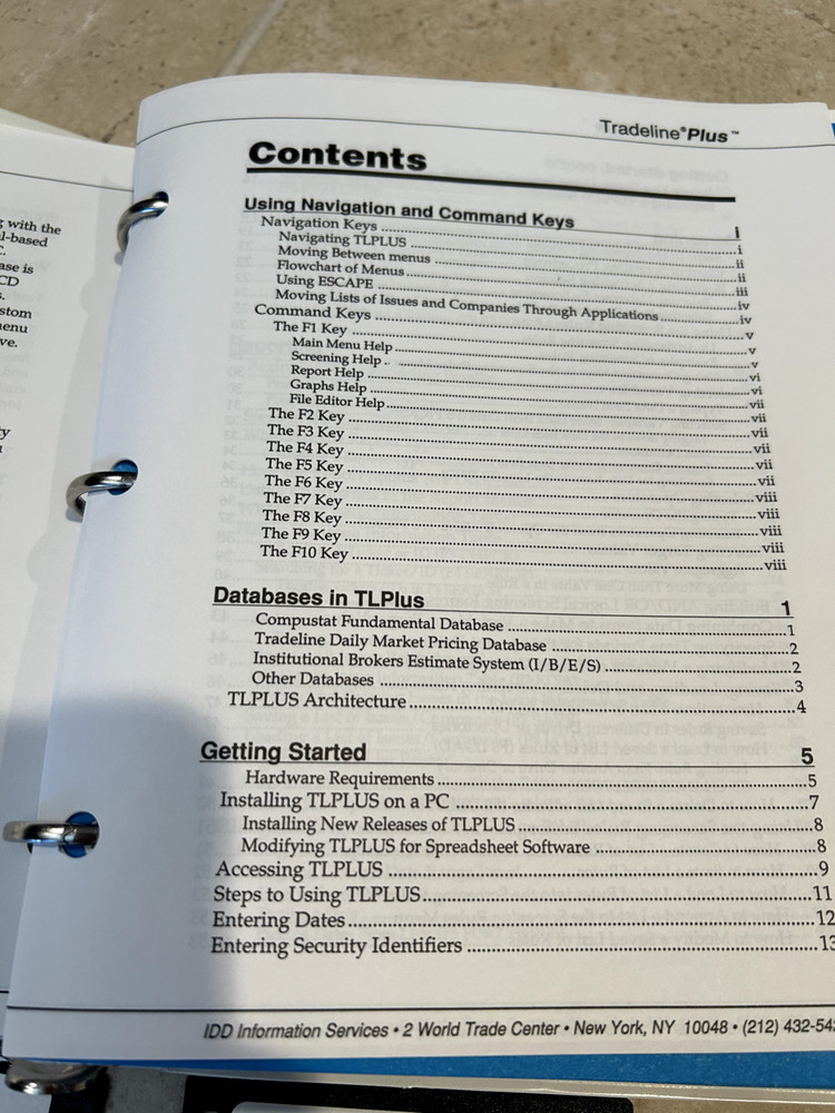 Tradeline Plus IDD Information services User's manual & software vintage
