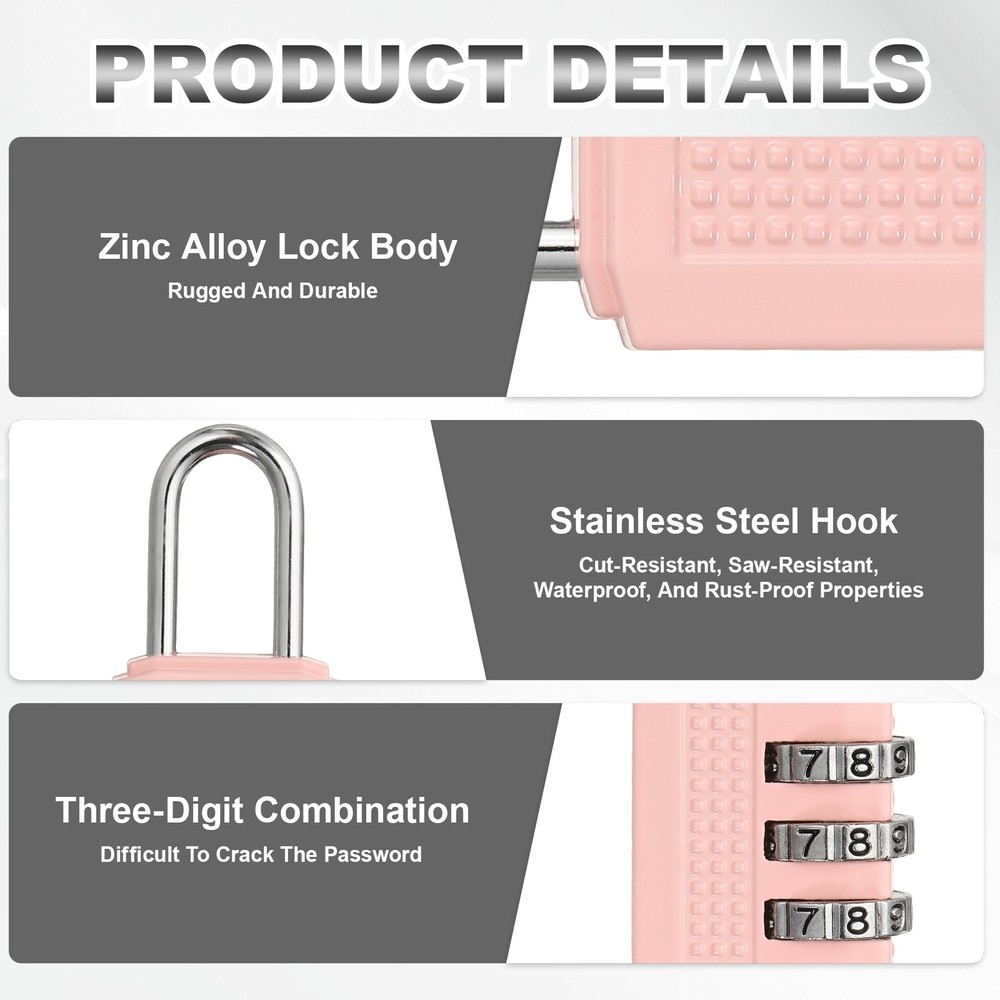 Combination Padlock (Small, Pink)(2 Pcs), 3-Digit Shackle Code Locks