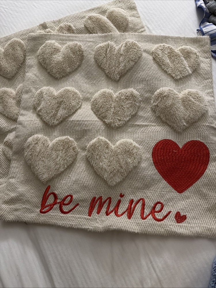 Pillow Cases 16”x16” Hearts “be Mine”. (2)