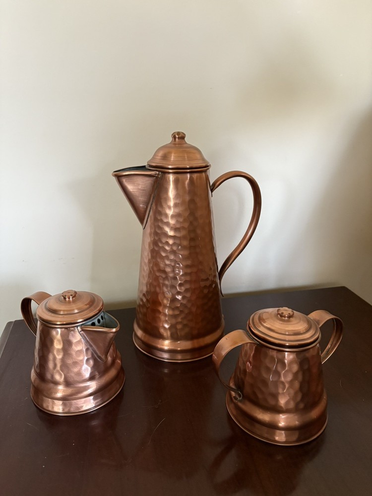 Vintage Gregorian Copper Hand Hammered Tea Set 20th Century