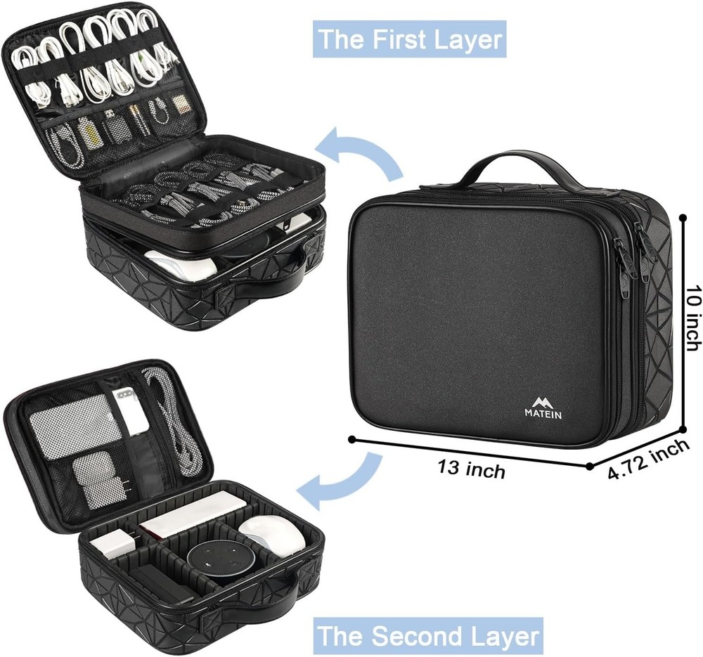 Versatile Travel Cord Organizer with Adjustable Sections for DJs - Large Size