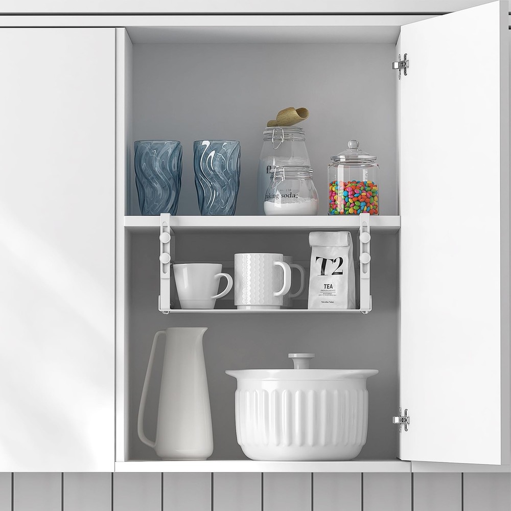 2-Pack Adjustable Under Shelf Storage Baskets - White, for Kitchen, Pantry