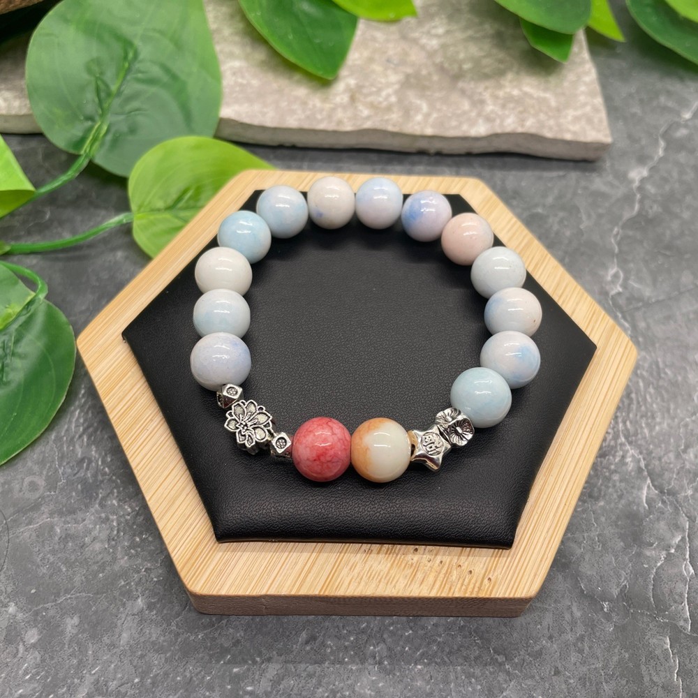 Handmade Ceramic Bead Beaded Stackable 6.5” Plus Stretch Bracelet New B611