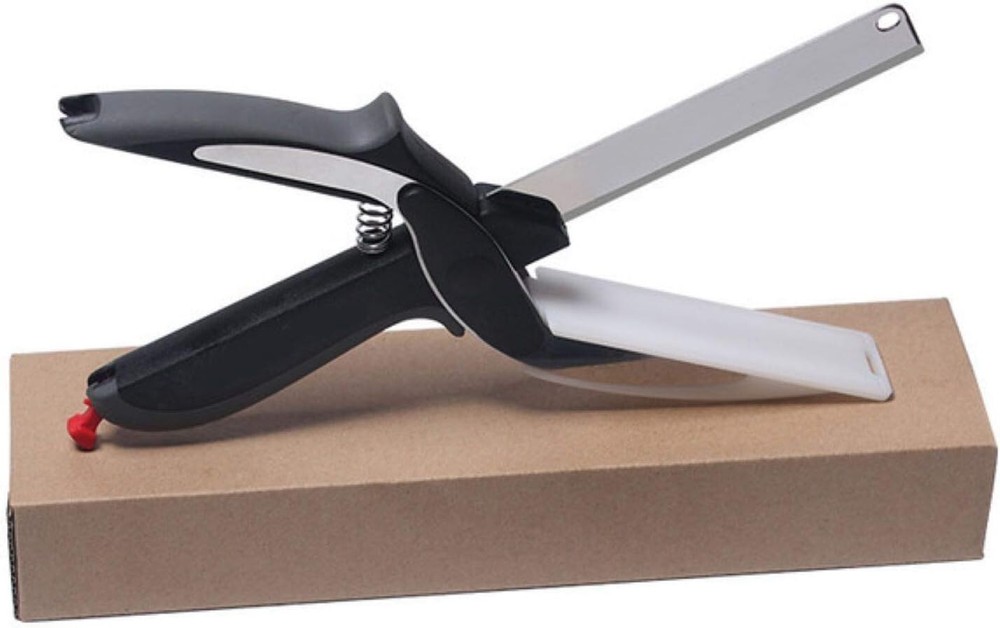 Stainless Steel Salad Scissors with Built-in Cutting Board Sharp Kitchen Tool