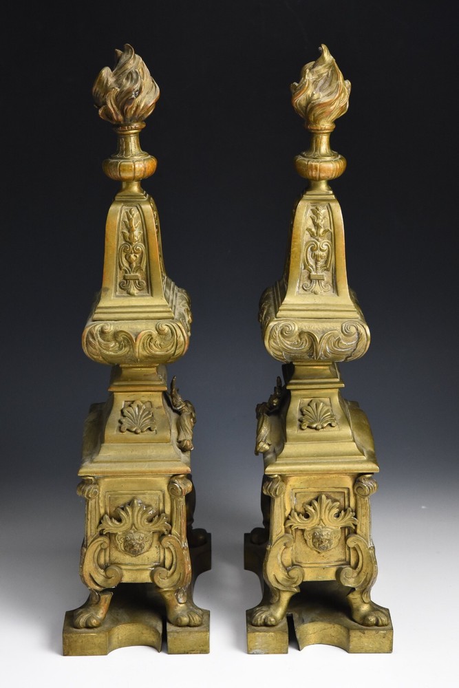 Regence Style Antique Bronze Chenets Firedogs Andirons