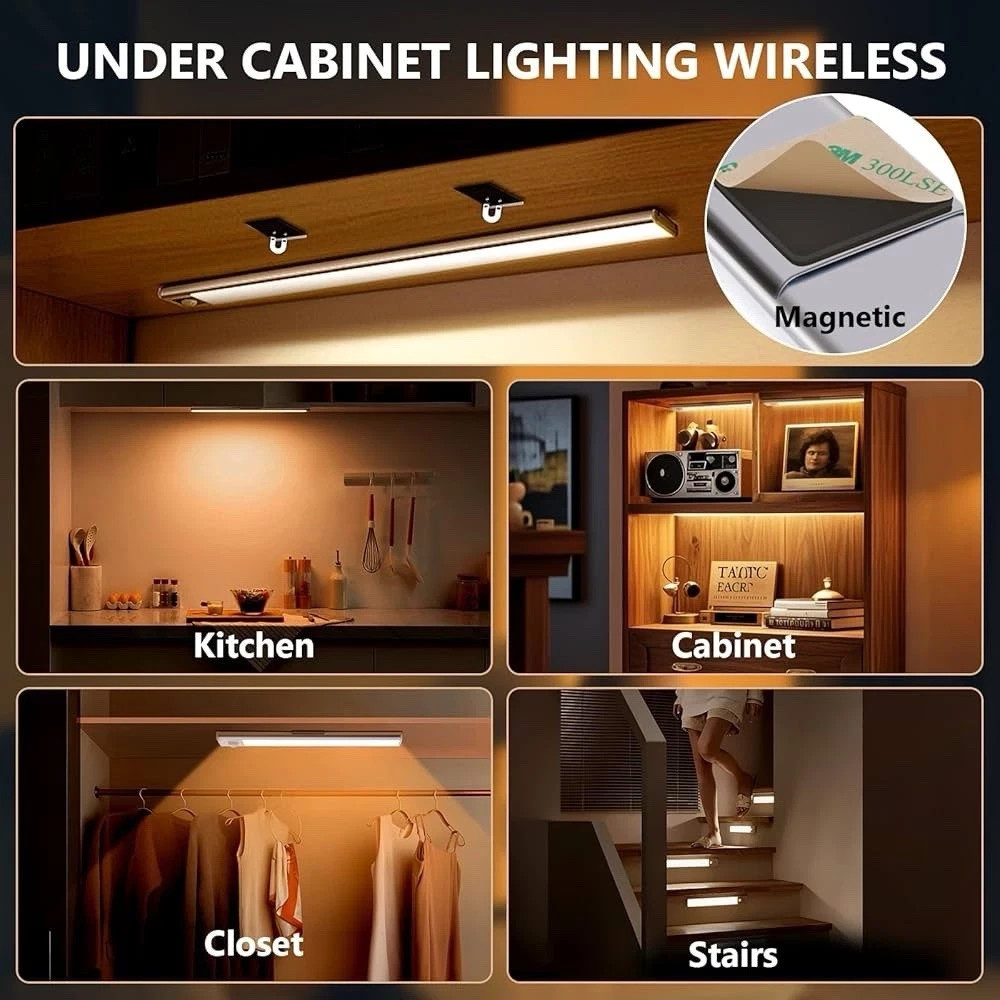 PREMIUM LED Motion Sensor Under Cabinet Light USB Rechargable Kitchen Lamp Strip