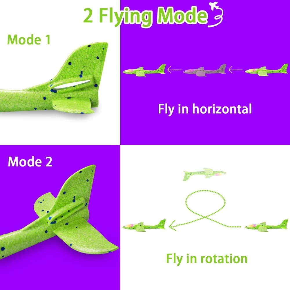 Interactive 6 Pack Airplane Toys with LED Lights - 17.5" Glide & Rotate Modes