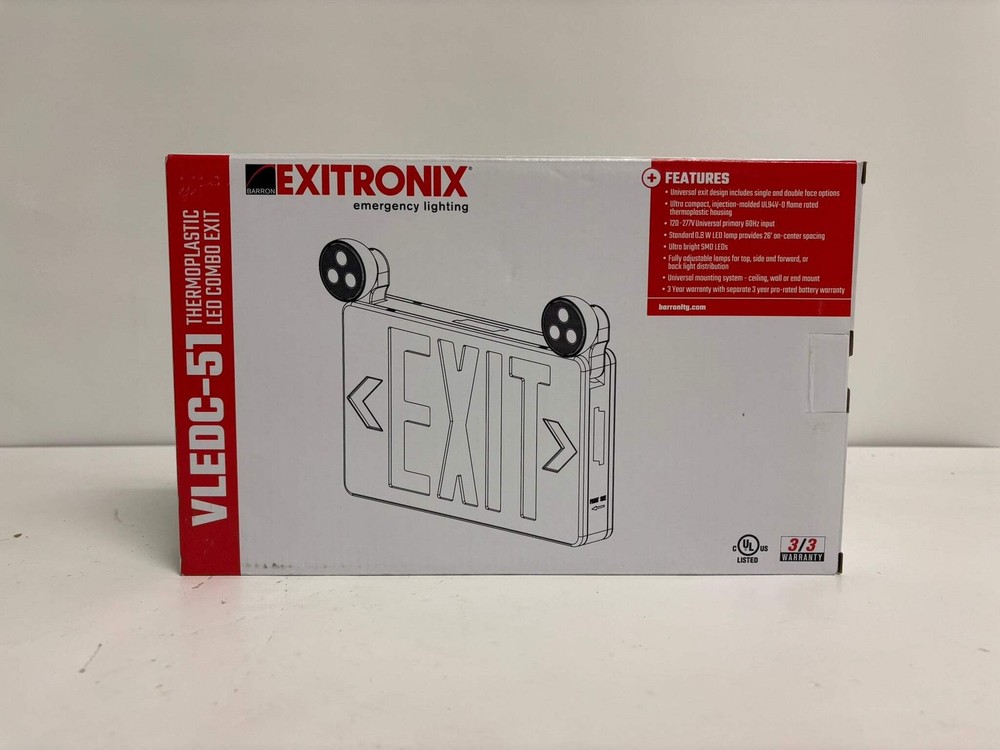 Exitronix VLEDC-51 LED Exit Sign with Emergency Lights Combo