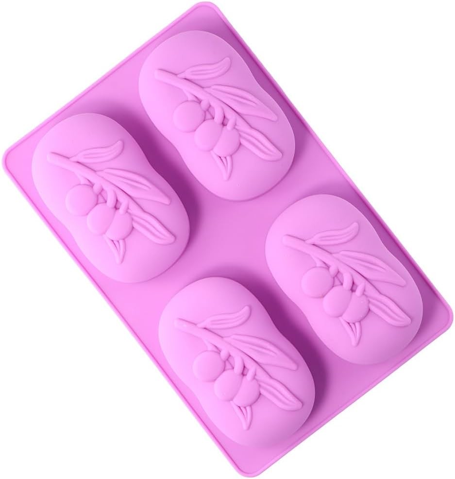 4 Cavities Oval Olive Tree Silicone Soap Mould - Soap Making Baking Moulds